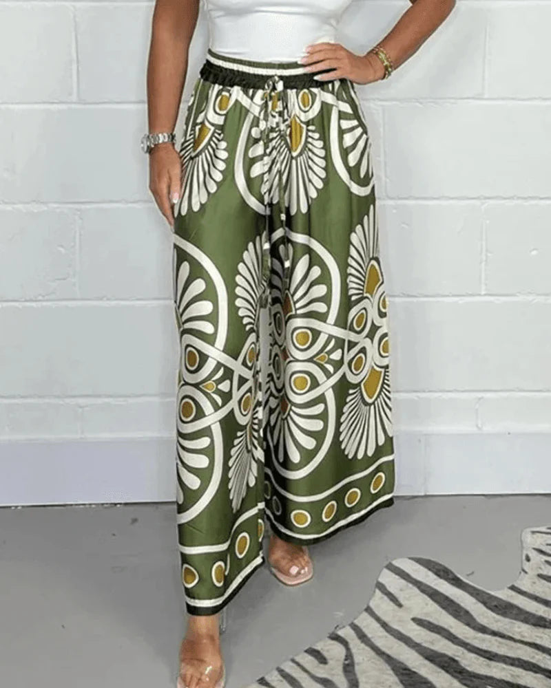 Boho Chic High-Waist Wide-Leg Printed Palazzo Pants – 4 Colors