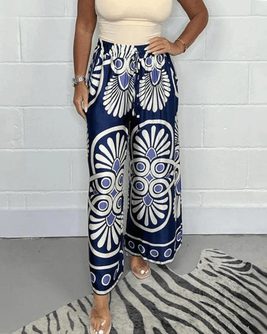 Boho Chic High-Waist Wide-Leg Printed Palazzo Pants – 4 Colors